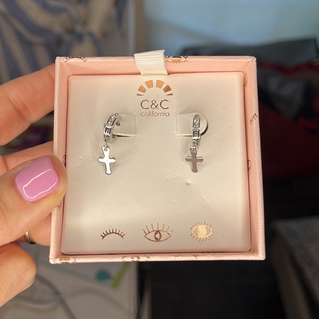 CC California Silver Cross Dangle Earrings 12$
